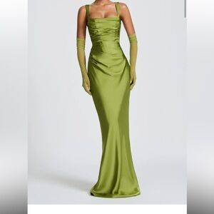 Elegant Green Satin Maxi Skirt